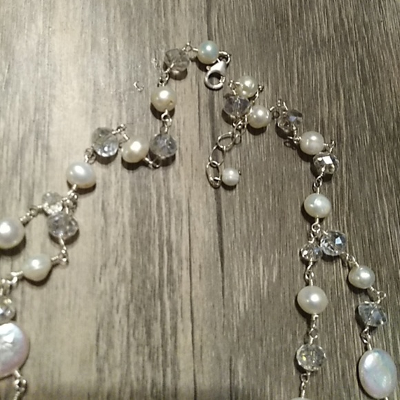 Austrian Crystal and  Pearl Sterling necklace - Picture 3 of 4